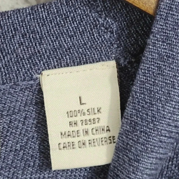 Pronto Uomo Mens Blue Long Sleeve Sweater L 100% Silk 10PT - Picture 5 of 6